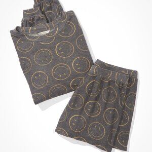 American Eagle Outfitters Gray Smiley Pajama Set